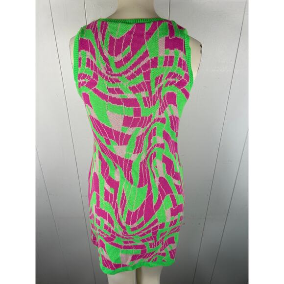 ASYOU knit racer mini dress in green and pink print. Size US 10. - Picture 4 of 6
